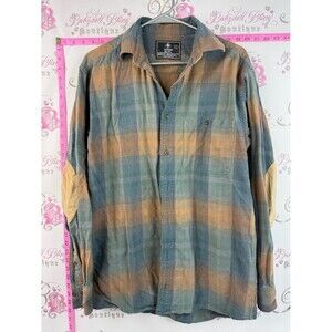 Thunder long sleeve elbow Vintage-Inspired Plaid Button-Down Shirt in Multi-Tone